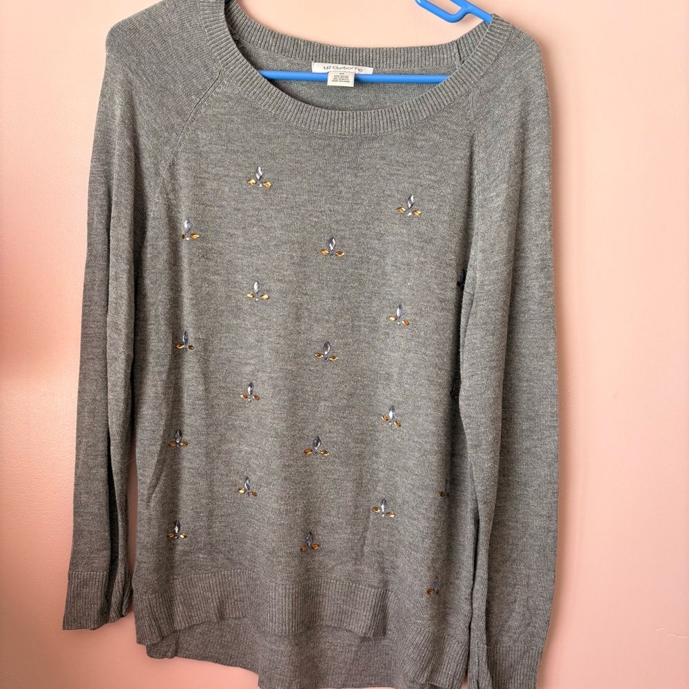 💙Liz Claiborne Gray Sweater with Beading